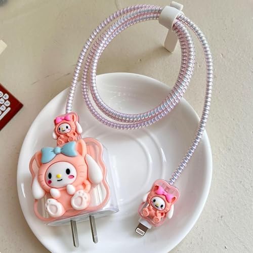 Adorable 3 D Cartoon Charger Protectors – Kitty & Bear Pack of 2 for i Phone 11, 12, 13, 14 Pro Max – Cute Silicone Cable Sleeves for Enhanced Durability & Style – Protect Your Charging Heads from Damage & Dust with Kawaii Designs – Compatible with 18 W & 20 W i Phone Chargers – Lightweight & Portable Charging Accessories for Everyday Use