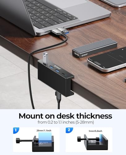 Transform Your Workspace with the ORICO USB Hub 3.0: Premium 4-Port Aluminum Clamp Adapter with Dedicated Power Supply for USB-A & USB-C Devices – High-Speed Data Transfer & Unmatched Compatibility for Enhanced Productivity