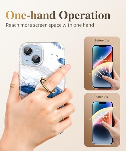 GVIEWIN Stylish Marble Phone Ring Holder with 360° Rotation for Ultimate Grip and Kickstand Functionality – Compatible with i Phone 16 Pro Max, 15 Plus, 14, 13, 12 Series & Galaxy S25/S24 Ultra – Elegant Flowing Sakura Design for Enhanced Safety and Usability