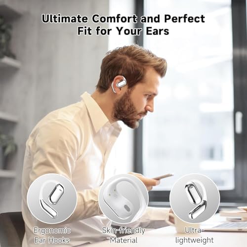 Revolutionary Open-Ear Bluetooth 5.4 Wireless Earbuds | Lightweight Ergonomic Design for Active Lifestyles | 80 Hours Playtime with Waterproof Durability | Experience Deep Bass and Crystal-Clear Calls | Stay Aware of Surroundings While Enjoying Music | Perfect for Gym, Commuting, and Outdoor Adventures | Elevate Listening with Stylish, Durable Earphones for Maximum Comfort and Performance