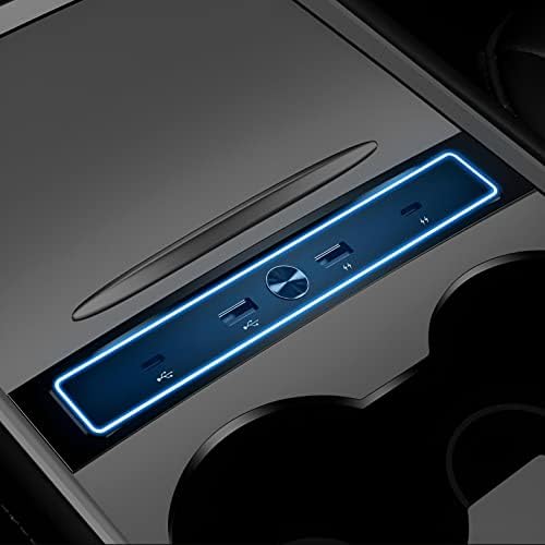 Transform Your Tesla Model 3/Y with the Ultimate USB Hub – Multi-Port Charger with Tricolor LED for 2021-2023 Models – Fast Charging Solution for All Your Devices – Stylish Interior Accessory for Seamless Connectivity