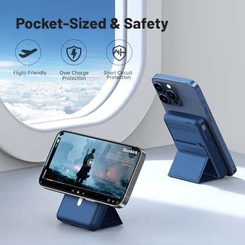 Azmuth Mag Safe 10,000 m Ah Magnetic Power Bank – Rapid 22.5 W PD Charging with LED Display, Portable Wireless Charger for i Phone 12-16, Pro, Pro Max – Integrated Stand for Effortless Use, Ultimate Compatibility, and Efficiency