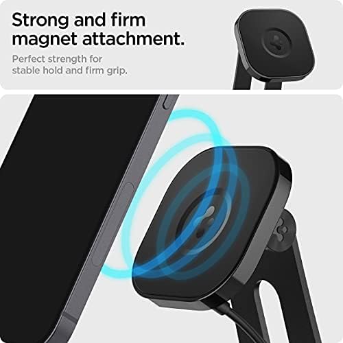 Spigen One Tap Mag Fit Wireless Charger Mount for i Phone 16/15/14/13/12 & Air Pods Pro – Effortless Magnetic Charging Stand with Innovative One Tap Technology, Sophisticated Black Finish, Enhanced Mag Safe Support, and Non-Slip Stability for Seamless Home and Office Charging Solutions