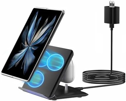 Premium 2-in-1 Fast Wireless Charging Station for Samsung Galaxy Z Fold 6/5/4/3 & Google Pixel 9 – Effortless Power-Up for Galaxy Buds, S Series, Note Series – Sleek Black Design with 3-Coil Technology for Optimal Efficiency and Compatibility