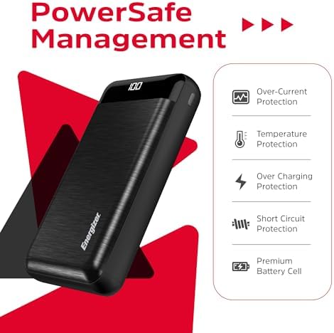 Energizer 20000 m Ah Power Bank: Ultra-Portable Fast Charging Battery Pack with LCD Display for i Phone 16/15/14/13/12 and Android Devices – Dual USB Output for Simultaneous Charging, Lightweight Design for Travel and Daily Use