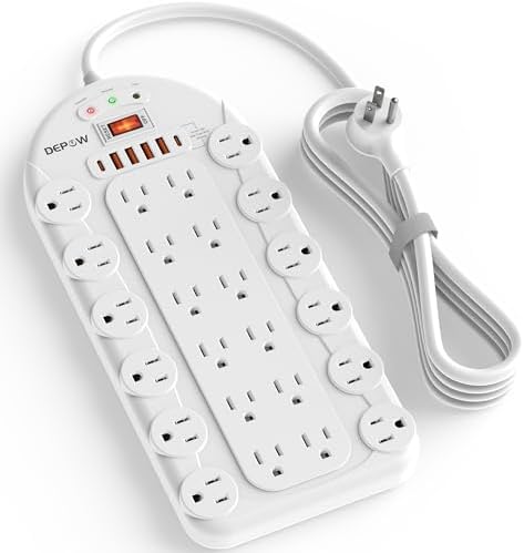 Ultimate Power Strip with 24 AC Outlets and 6 USB Ports, Including 2 High-Speed USB-C Ports, 3400 Joules Surge Protection, 10 Ft Heavy-Duty Flat Plug Extension Cord, Wall Mountable Design for Home and Office Use, ETL Listed for Safety Compliance