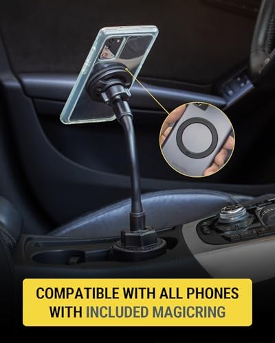 Revolutionize Your Driving Experience with Scosche Magic Mount™ SMSCUP – Adjustable Gooseneck Magnetic Phone Holder for Car, Compatible with i Phone 16-12 Series & Android Devices, Mag Safe Technology, Effortless Hands-Free Navigation, Secure Cup Holder Fit, Effortless Installation