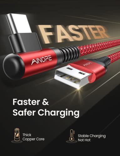 AINOPE Right Angle USB C Cable – 2-Pack (10 ft + 10 ft) Fast Charging 3.1 A Nylon Braided Charger for Enhanced Device Compatibility, Ideal for Gaming and Multitasking, Durable Black Design