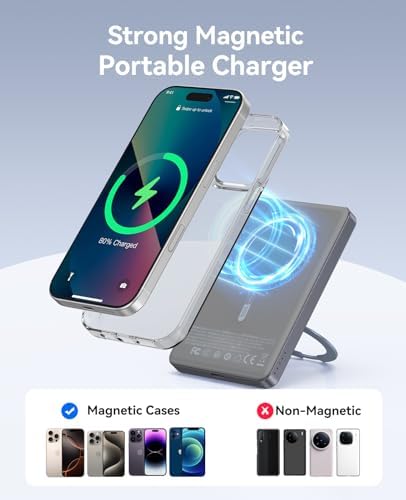 ORICO Kada5 Mag Safe 5000 m Ah Wireless Power Bank – Ultra-Slim Magnetic Charger with 360° Rotatable Stand & Type-C Cable – 20 W PD Fast Charging for i Phone 12-16 Series – Lightweight, All-Day Power Solution for On-the-Go Users