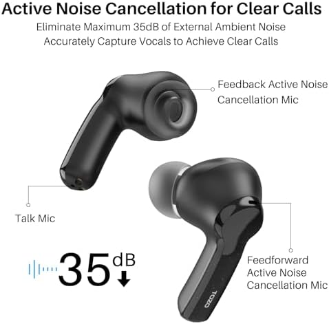 TOZO NC2 Wireless Earbuds: Premium Hybrid Active Noise Cancelling with Bluetooth 5.3, IPX6 Waterproof Design, Deep Bass Sound Quality, and Comfortable Ergonomic Fit for Audiophiles and Fitness Enthusiasts – Unleash Your Music Anywhere