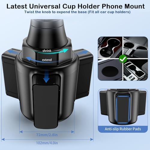 Universal Car Cup Phone Mount with Adjustable Arm – Secure Smartphone Holder for i Phone 16/15/14/13/12 Pro Max, Samsung, Google & 4.0-7.0” Devices – Enhanced Stability & 360-Degree Rotation for Optimal Viewing Angles