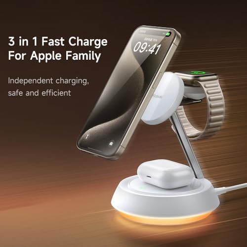 Mcdodo 3-in-1 Wireless Charging Station for Apple Devices – Ultra-Fast 22.5 W Magnetic Charger for i Phone 15/14/13/12, Air Pods Pro/2/3, and Apple Watch Ultra/8/7/SE/6/5/4/3/2 – Compact Design with Advanced Safety Features for Home, Office, and Travel Efficiency