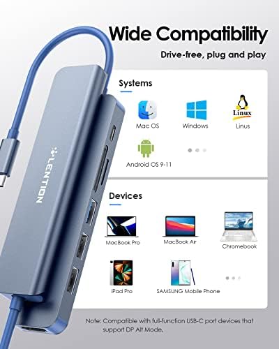 Elevate Your Connectivity with the LENTION USB C Hub: 100 W Fast Charging, 4 K HDMI Output, Dual Card Reader, and Versatile USB 3.0/2.0 Compatibility for Mac Book Pro, Mac Air, Surface, Chromebook, and More – Sleek Space Gray Design for Professionals and Creatives Seeking Enhanced Performance and Productivity