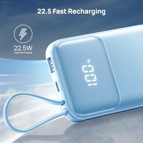 Ultra-Fast ARZOPA 10000 m Ah Portable Power Bank with Integrated USB-C Cable – 22.5 W Rapid Charging for Smartphones, Tablets, and More – Sleek Compact Design for Effortless Portability and Multi-Device Charging Convenience – Perfect for Travel and Daily Use