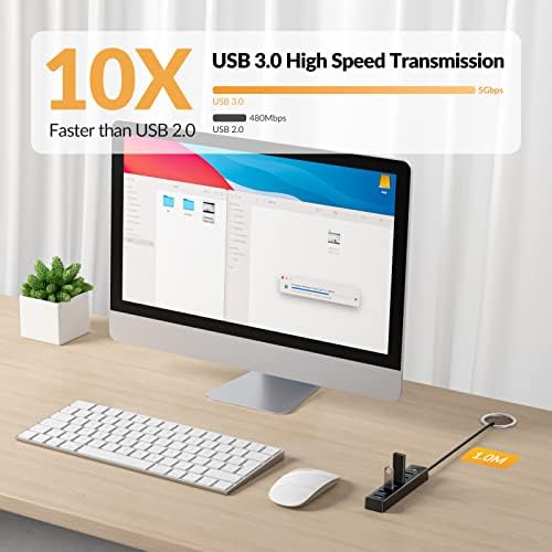 Boost Your Connectivity with the PG7 U 7-Port USB 3.0 Hub – High-Speed Multiport Docking Station for PCs, PS4, PS5, Xbox & More – 5 Gbps Data Transfer, USB-C Power Input, and 3.3 ft Cable for Ultimate Flexibility – Sleek Black Design Perfect for Gaming and Workstations