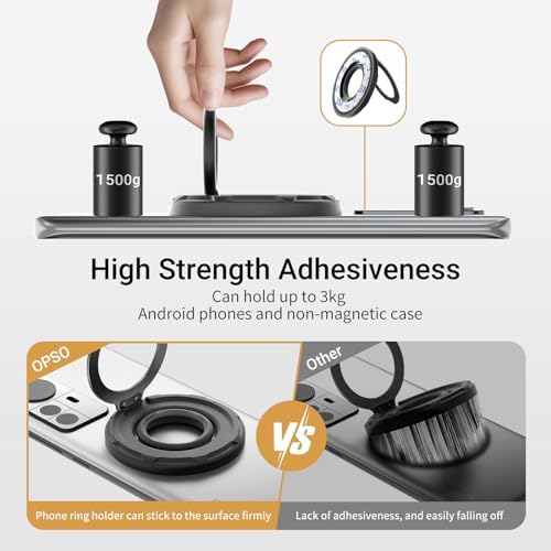 OPSO Magnetic Phone Ring Holder for Mag Safe – 360-Degree Rotating Silicone Finger Grip with Adjustable Kickstand Compatible with i Phone 16/15/14/13/12/Pro/Max & Samsung – Ultimate Hands-Free Essential for Enhanced Device Usability and Stylish Stability
