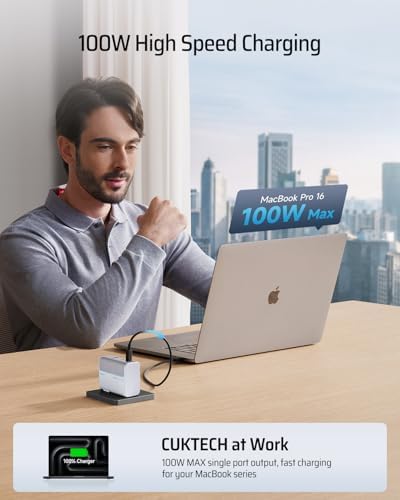 High-Power 100 W USB-C Wall Charger – CUKTECH 3-Port GAN Fast Charging Hub for Mac Book, i Phone, Galaxy & More – Efficient PD3.1 Cable Included for Rapid Multi-Device Power Delivery and Optimal Heat Management