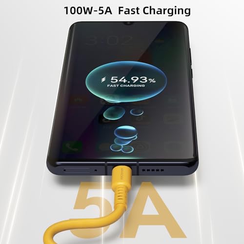 Hichain 6.5 ft USB A to USB C Charger Cable Duo – High-Speed 100 W Fast Charging & Data Sync in Vibrant Yellow – Durable Silicone Design for Samsung Galaxy, Google Pixel, Xiaomi, PS5 – Ultimate Convenience for Home & Travel