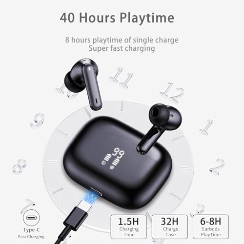 Premium Bluetooth 5.4 Noise Cancelling Earbuds – Hi-Fi Stereo Wireless Earphones with 40-Hour Playtime, 4 ENC Mics for Crystal Clear Calls, IP7 Waterproof Design, and Elegant White Finish with Smart LED Indicators for Ultimate Comfort and Style