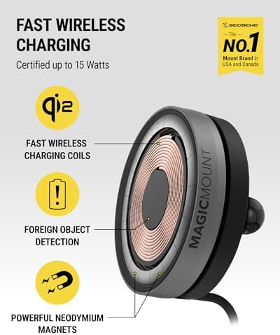 Scosche Qi2 Mag Safe Car Mount with 15 W Wireless Charging – Premium Magnetic Phone Holder for Dashboard & Windshield, Fast USB-C Charger Included, Compatible with i Phone 12-16 – Ultimate Convenience & Durability for Tech-Savvy Drivers