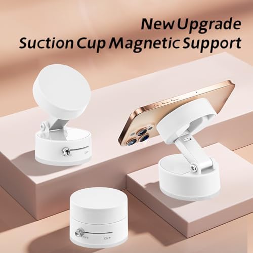 Vacuum Magnetic Phone Holder Updated Suction Cup Phone Mount Foldable and Portable Easy to Operate and Durable Multi-scenario Application 360° Adjustable for Gym/Kitchen/Bathroom/Car/Desktop(White) – Enhanced Compatibility and Speed