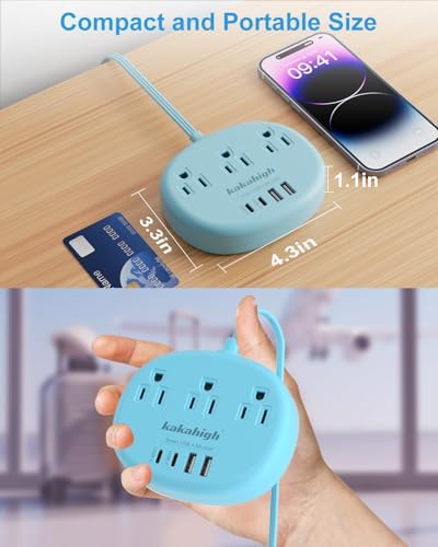 Stylish Brown Extension Cord with 1080 J Surge Protection – 5 FT Flat Braided Design Featuring 3 AC Outlets & 4 USB Ports (24 W/4.8 A) for Fast Charging – Ideal Tan Desk Accessory for Powering Devices Safely & Efficiently
