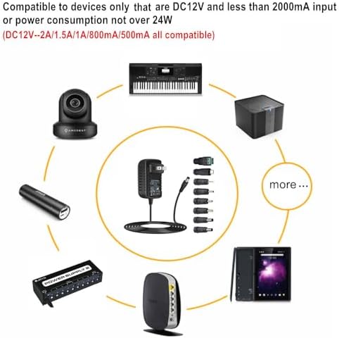 Guan Ting Universal 12 V 2 A Power Supply Adapter – High-Efficiency AC to DC Charger with 8 Interchangeable Tips for Maximum Flexibility – Compact 24 W Converter for Rapid Charging and Enhanced Device Compatibility