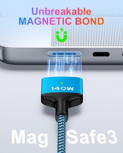 High-Speed 140 W USB-C to Magnetic 3 Charging Cable for Mac Book Air & Pro – 6 ft Durable Cord with Enhanced Compatibility for M1, M2, M3, M4 Models – Effortless Magnetic Connection and Fast Charging Efficiency