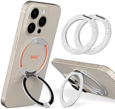 Advanced COOLQO 2-Pack 360° Rotating Phone Grip Ring Stand – Premium Magnetic Holders for Stress Relief & Enhanced Smartphone Stability – Universal Fit for All Devices – Elegant Silver Design for Car & Desk Use