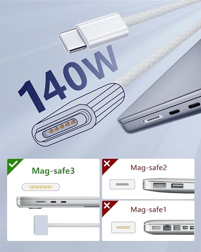 Zeit Nah 140 W USB-C to Magnetic 3 Charging Cable for Mac Book Pro & Air – 2 m Length for Rapid Power Delivery, Enhanced Durability, and Ultimate Convenience in Charging Solutions