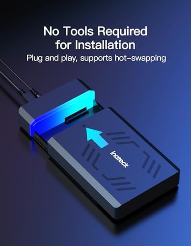 Inateck RGB 3.5-Inch SATA Hard Drive Enclosure – USB 3.0 External Case for 2.5”/3.5” HDD & SSD with 20 TB Capacity Support, 12 V/2 A Power Adapter, and Versatile Expansion Ports – Ideal for Gamers and Tech Enthusiasts – Enhance Data Management with Stylish RGB Lighting