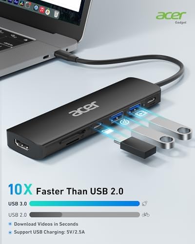 Acer 7-in-1 USB C Hub with 4 K HDMI Splitter – Ultimate Connectivity Solution for Laptops & PCs – Fast 5 Gbps Data Transfer, PD 100 W Charging & SD Card Reader – Transform Your Workspace with Enhanced Performance and Versatility