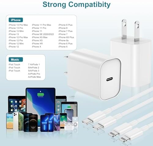 MFi Certified 20 W USB-C to Lightning Fast Charger for i Phone 14/13/12 – 6 FT Durable Cable & Power Delivery Block in Stylish Blue – Ultimate Solution for Rapid Charging of All Apple Devices Including i Pad Pro, XS, XR, 8 Plus – Optimized for Reliability and Speed