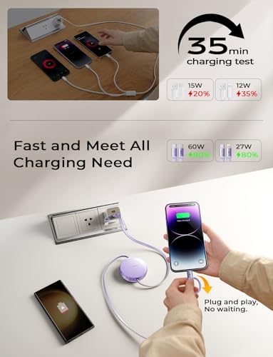 LISEN 5-in-1 Retractable Fast Charging Cable – 60 W Multi-Device Charger for i Phone, i Pad & Samsung with USB-C/A Ports – Compact and Portable Charging Solution for On-the-Go Power Needs