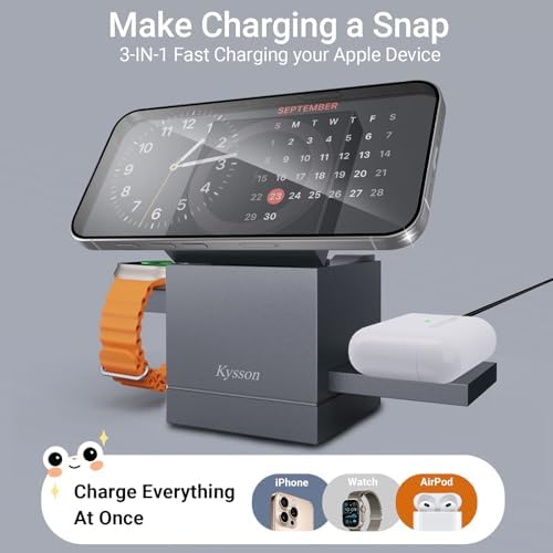 Revolutionary 3-in-1 Mag Safe Charging Station: Ultra-Fast Wireless Charger for i Phone 16/15/14/13/12, Apple Watch, and Air Pods with 30 W Power Adapter – Sleek, Magnetic Design for Ultimate Device Organization and Enhanced Charging Efficiency