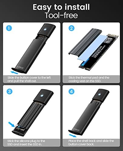 ORICO Tool-Free M.2 NVMe SATA SSD Enclosure Adapter – High-Speed USB-C 3.2 Gen 2 External Drive for 2230/2242/2260/2280 M.2 SSDs – Durable Aluminum Case with UASP & TRIM Support for Optimal Performance – Portable Data Storage Solution