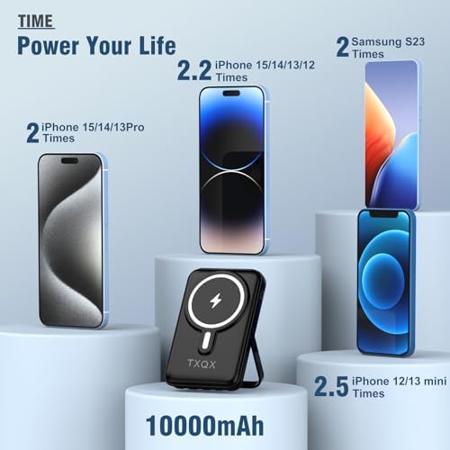 Ultra-Sleek 10000 m Ah Wireless Magnetic Power Bank – Fast Charging Portable Charger with Built-in Cables & LED Display – Compatible with i Phone 16/15/14/13/12/Pro/Mini/Pro Max (Purple) – Convenient On-the-Go Power Solution with Integrated Stand and Mag-safe Technology