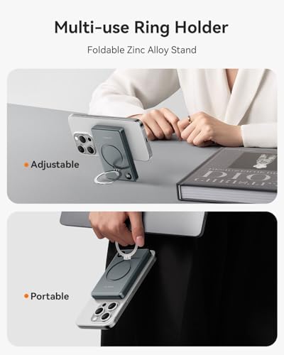 Revolutionize Your Mobile Charging with the Kuulaa 10,000 m Ah Mag Safe Power Bank – Ultra-Slim, 20 W PD Fast Charging, Wireless & Portable with Kickstand and LED Display for i Phone 16/15/14/13/12 Series (Grey) – Seamless Compatibility and Enhanced Versatility