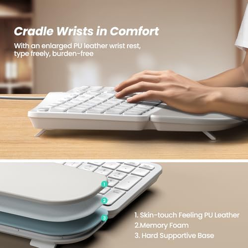 Nulea RT05 C Wired Ergonomic Split Keyboard with Cushioned Wrist Rest – Ultimate Comfort and Adjustable Tilt for Windows/Mac Users, Plug-and-Play USB Corded Design for Enhanced Typing Efficiency and Reduced Strain