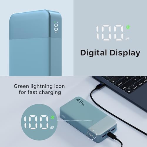 NOBIS 20000 m Ah Ultra-Fast Portable Power Bank with Smart Digital LED Display – 45 W Quick Charge Battery Pack Featuring Dual USB-A & Type-C Ports for Simultaneous Charging of Up to 4 Devices – Perfect for Travel, Outdoor Adventures, and Emergency Situations (Vibrant Orange)