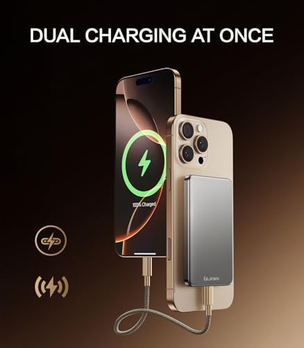 Ultra-Slim Magnetic Power Bank for i Phone – 5000 m Ah Fast Charging Wireless Charger, Lightweight Alloy Design, Sleek Aluminum Finish with Advanced Heat Management, Perfect for i Phone 16/15 Pro Max/14/13/12 – Stay Powered Anywhere, Anytime