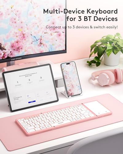 Samsers Portable Foldable Bluetooth Keyboard with Touchpad – Multi-Device Wireless Travel Companion for i OS, Android, Windows & Mac OS – Effortless Workflow with Bluetooth 5.1 and Long Battery Life – Perfect for On-the-Go Professionals