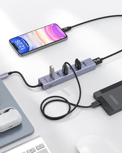Elevate Your Connectivity Game with the FORIDA 8-Port USB 3.0 Hub – Ultimate USB Splitter Featuring 7 High-Speed Data Ports, USB-C Power Delivery, and a 47-Inch Versatile Cable for Laptops and PCs – Perfect for Seamless Device Integration and Enhanced Productivity