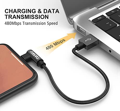 Dasku 3 FT 90-Degree USB C to Lightning Charging Cable – Fast 20 W Nylon Braided Cord for i Phone 14/13/Pro/12/Max/11/XS/XR/8/Plus – Ultimate Durability & Efficient Data Sync for Tight Spaces