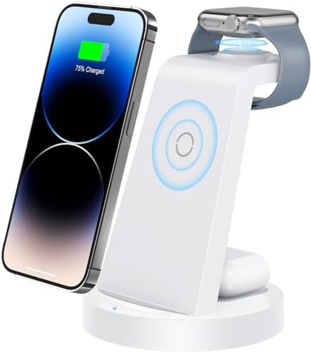 All-in-One 3-in-1 Wireless Charging Station for Apple Devices – Fast Charger Dock for i Phone 11-16 Pro Max, Apple Watch & Air Pods – Sleek, Compact Design with Enhanced Compatibility and Speed for Effortless Power Management