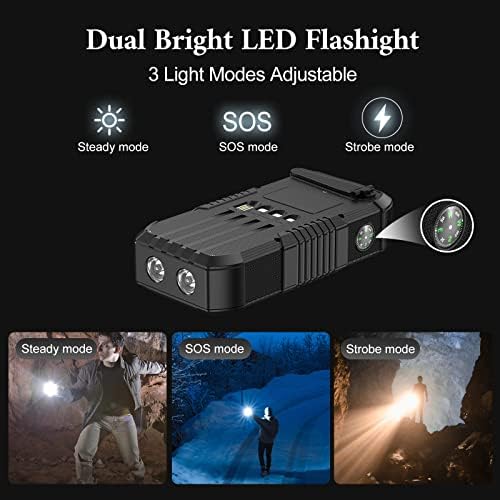 Ultimate Solar Power Bank 66800 m Ah with Hand Crank & 4 Charging Cables – 22.5 W Fast Charge for Camping, Emergency Preparedness, and Outdoor Adventures – Equipped with SOS Strobe Light, Strong Flashlight, and Compass – Rugged & Reliable Portable Charger for All USB Devices
