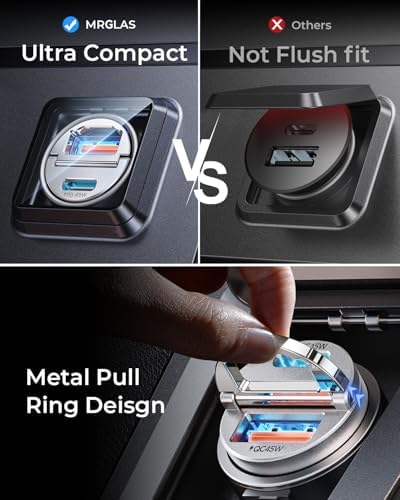 MRGLAS 90 W USB C Car Charger – Rapid PD45 W & QC3.0 Dual Port Adapter for i Phone 16 Pro Max & Samsung S25 – Stylish Purple Fast Charging Solution for On-the-Go Power Needs – Compact & Reliable Cigarette Lighter Charger for Busy Lifestyles