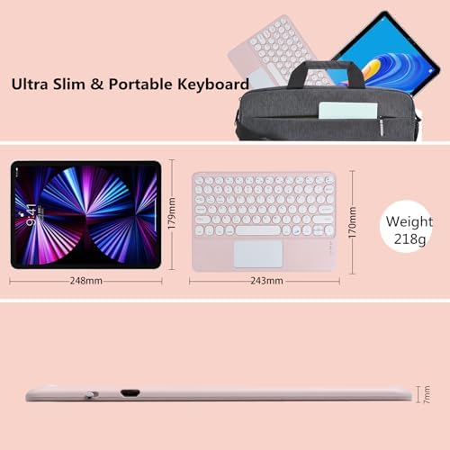 Ultra-Slim 10-Inch Wireless Bluetooth Keyboard with Touchpad – Rechargeable & Portable Universal Keyboard for i OS, Android & Windows Devices – Effortless Typing on the Go in Sleek White Finish