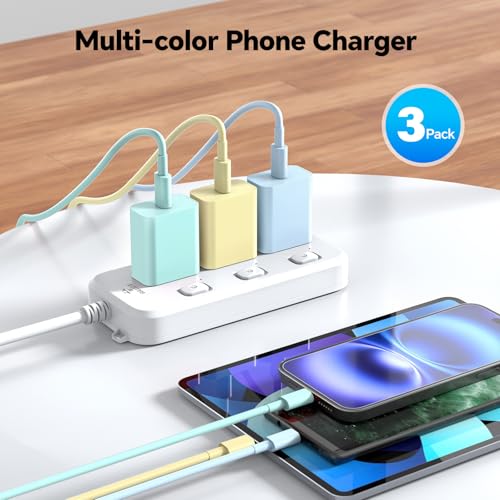 Ultra-Fast 60 W USB-C Charger Set – 3-Pack with 10 FT Charging Cables for i Phone 15/16 Pro/Max/Plus, i Pad Air/Pro, Samsung Devices – High-Speed Charging in Vibrant Red, Purple, Green – Maximum Compatibility & Convenience for On-the-Go Power Solutions