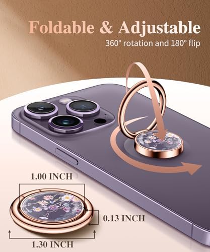 GVIEWIN Stylish Marble Phone Ring Holder with 360° Rotation for Ultimate Grip and Kickstand Functionality – Compatible with i Phone 16 Pro Max, 15 Plus, 14, 13, 12 Series & Galaxy S25/S24 Ultra – Elegant Flowing Sakura Design for Enhanced Safety and Usability